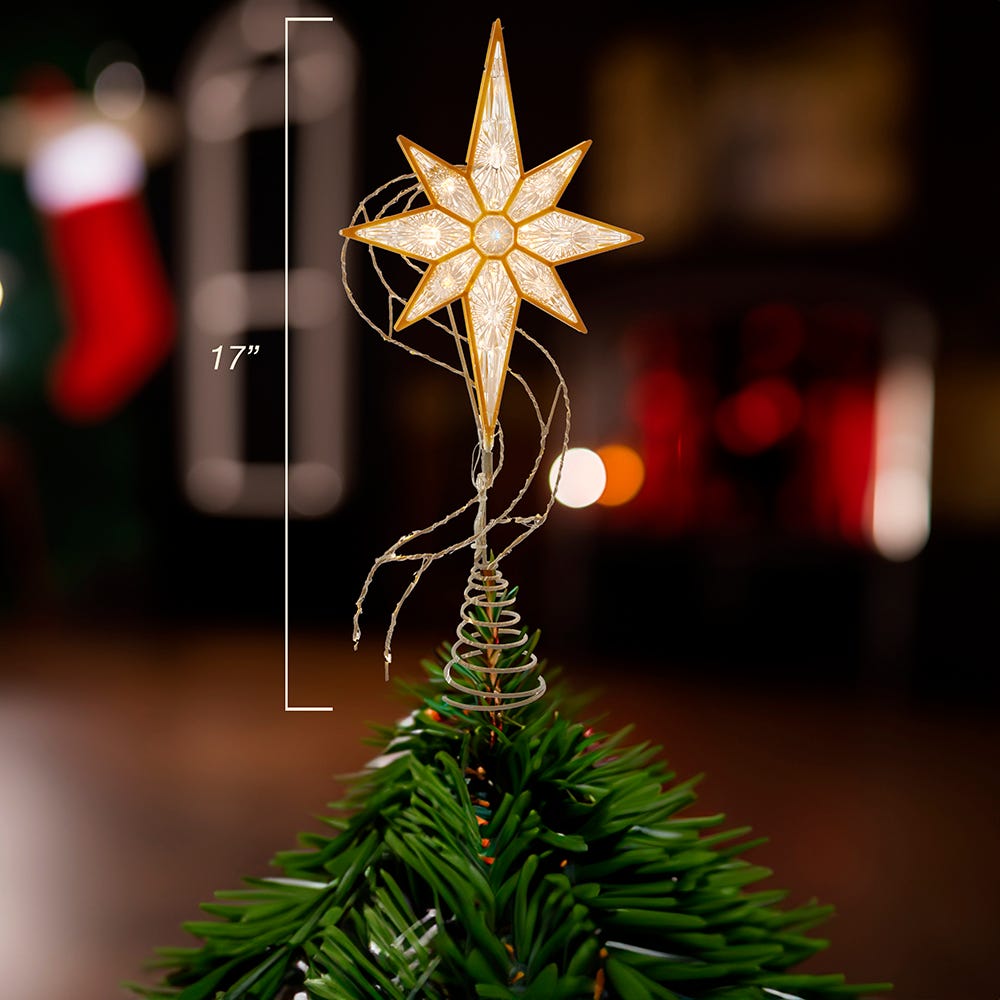 Kurt Adler 17-Inch Pre-Lit 8-Point Gold Glitter Star Tree Topper